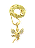 Stone Stud Dancing Flying Angel Pendant w/ Chain Necklace