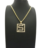 Hip-Hop Style Stone Stud Maze Pendant w/Chain Necklace, Gold-Tone