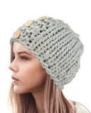 NYfashion101 Wood Button Accent Handmade Big Loop Winter Knit Beanie Hat