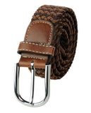 NYFASHION101 Rounded Metal Buckle Brown Inlay Elastic Braided Woven Stretch Belt, Brown/Tan - XL