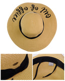 C.C Women's Paper Weaved Beach Time Embroidered Quote Floppy Brim Sun Hat