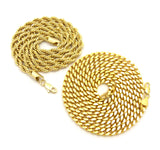 Hip-Hop Style 6mm 24" Rope Chain & 6mm 30" Box Cuban Chain Necklace Set, Gold-Tone