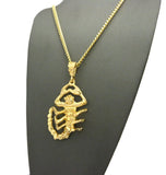 Polished Scorpion Pendant w/ 4mm 24" Cuban Chain Necklace in Gold-Tone