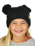 C.C Kids' Children's Cable Knit Double Ear Pom Cuffed Beanie Cap Hat