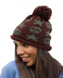 NYfashion101 Two Tone Handmade Skull & Star Knitted Pom Pom Beanie Hat