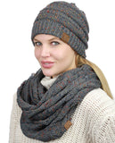 C.C Soft Stretch Colorful Confetti Cable Knit Beanie and Infinity Loop Scarf Set
