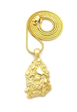 Gold-Tone Polished Chunky Nugget Pendant w/ 2mm 24" Snake Chain Necklace
