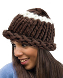 Two Tone Single Strip Handmade Big Loop Helsinski Hat Beanie