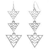 Women's Triple Zigzag Triangle Metal Dangle Pierced Earrings