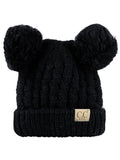 C.C Kids' Children's Cable Knit Double Ear Pom Cuffed Beanie Cap Hat