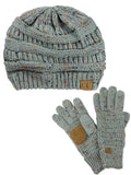 C.C Colorful Confetti Cable Knit Beanie and Anti-Slip Touchscreen Gloves Set