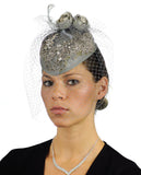 NYFASHION101 Cocktail Teardrop Sinamay Fascinator Hat w/ Fish Net & Rhinestones
