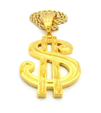 Large Gold-Tone Dollar Sign $ Pendant with 8mm 30" Rope Chain Necklace in Gold-Tone