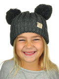 C.C Kids' Children's Cable Knit Double Ear Pom Cuffed Beanie Cap Hat