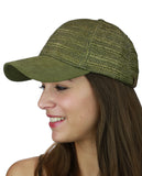 C.C Paper Straw Weaved Panel Precurved Suede Feel Brim Baseball Cap Hat