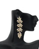 Women's Rhinestone Studded Leaf Dangling Clear Stone Vine Earrings in Gold-Tone