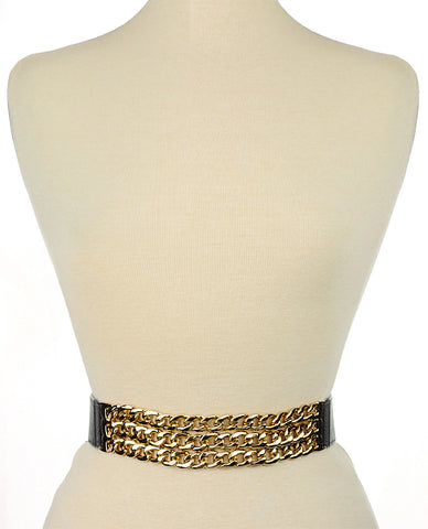 Women's Triple Row Gold-Tone Chain Link Chain Elastic Stretch Waist Belt