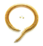 Women's Spring Coil Look Open Choker Necklace and Earring Set in Gold-Tone