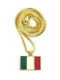 Italian Flag Micro Pendant w/ 2mm 24" Box Chain Necklace