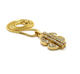 Stone Stud Dollar Sign Micro Pendant with 2mm 24" Box Chain Necklace, Gold-Tone