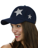 C.C Women's Glitter Star Cut Design Cotton Adjustable Precurved Baseball Cap Hat