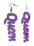 Women's Afrocentric African Text Wood Dangle Pierced Earrings, Queen