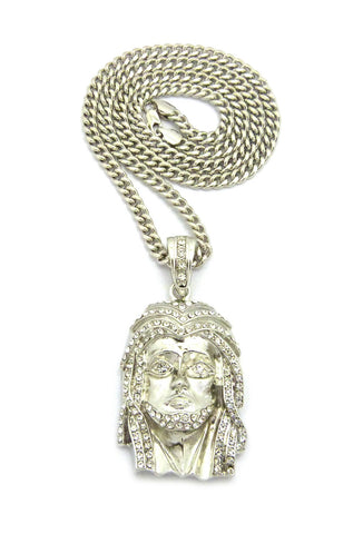 Rhinestone Jesus Pendant in w/ 36" Miami Cuban Chain CP54G