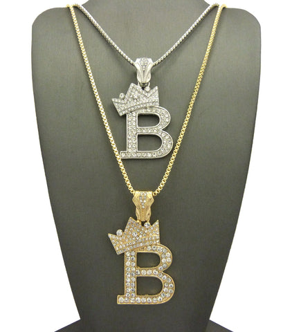 Tilted Crown on Initial B Pendant Set w/ Chain Necklace