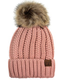 C.C Thick Cable Knit Faux Fuzzy Fur Pom Fleece Lined Skull Cap Cuff Beanie