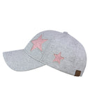 C.C Women's Glitter Star Cut Design Cotton Adjustable Precurved Baseball Cap Hat