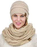 C.C Unisex Soft Stretch Chunky Cable Knit Beanie and Infinity Loop Scarf Set