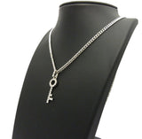 Stone Stud Lever Lock Key Micro Pendant w/3mm 24" Cuban Chain Necklace