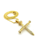 Studded Allover 3 Cross Nail Pendant w/ 2mm 24" Snake Chain Necklace in Gold-Tone
