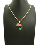 Pan Africa Continent Micro Pendant with 2mm 24" Rope Chain Necklace, Gold-Tone