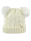 D&Y Warm Cable Knit Beanie With Double Pompom & Sherpa Lining
