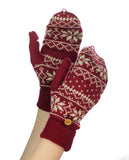 NYfashion101 Exclusive Snowflake Pattern Convertible Flip Cuff Mittens