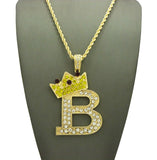 Stone Stud Large Titled Crown Initial B Pendant  Necklace, Gold-Tone