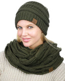 C.C Unisex Soft Stretch Chunky Cable Knit Beanie and Infinity Loop Scarf Set