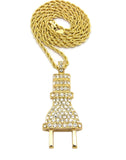 Stone Stud Large Power Plug Pendant Necklace, Gold-Tone