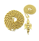 Pendant with 3mm 24" Rope Chain and 6mm 30" Rope Chain Necklace in Gold-Tone