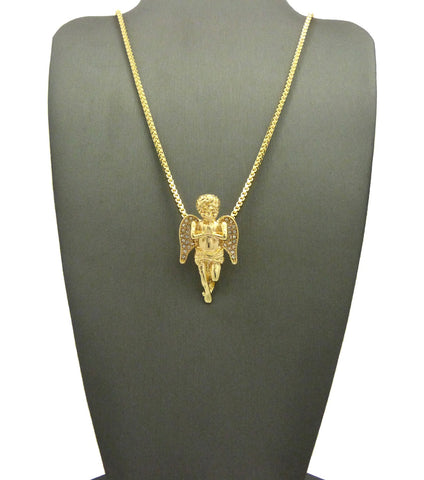 Stone Stud Baby Angel Pendant w/ Chain Necklace