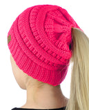 C.C BeanieTail Soft Stretch Cable Knit Messy High Bun Ponytail Beanie Hat