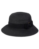 C.C Women's Paper Woven Cloche Bucket Hat with Black Bow Band