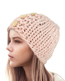 NYfashion101 Wood Button Accent Handmade Big Loop Winter Knit Beanie Hat