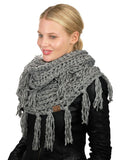 C.C Women's Soft Solid Chenille Net Fringed Tassel Infinity Wrap Scarf