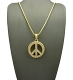 Stone Stud Hollowed Peace Symbol Pendant w/ Chain Necklace