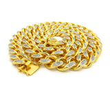 19mm 8.5" Men's Gold Plated Brass Cubic Zirconia Stone Bracelet with Box Clasp