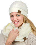 C.C Unisex Soft Stretch Chunky Cable Knit Beanie and Infinity Loop Scarf Set