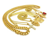 Hip-Hop Jewelry 5 Piece Pendant Set w/ Various Chain Necklaces in Gold-Tone