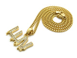 Stone Stud LUV Drip Effect Micro Pendant with Cuban Chain Necklace